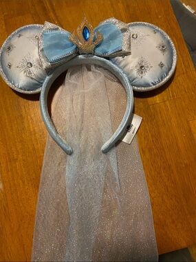 Disney Light Blue Princess Ear Headband with Glitter Veil